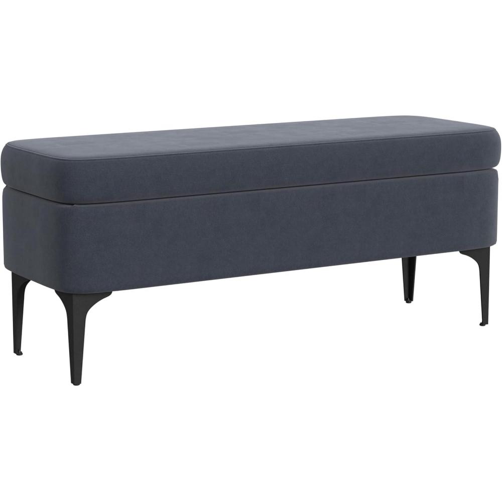 imageHomePop Upholstered Storage Bench with Metal Leg 42 W Carmel Faux LeatherBlue Velvet