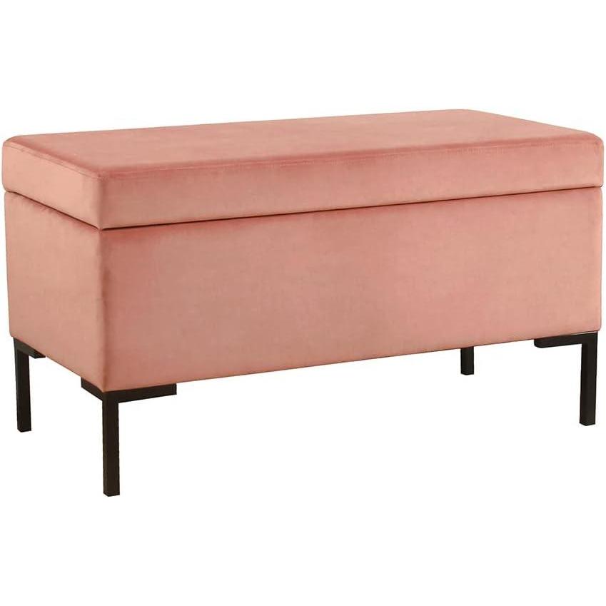 imageHomePop Upholstered Storage Bench with Metal Leg 42 W Carmel Faux LeatherBlush Pink Velvet