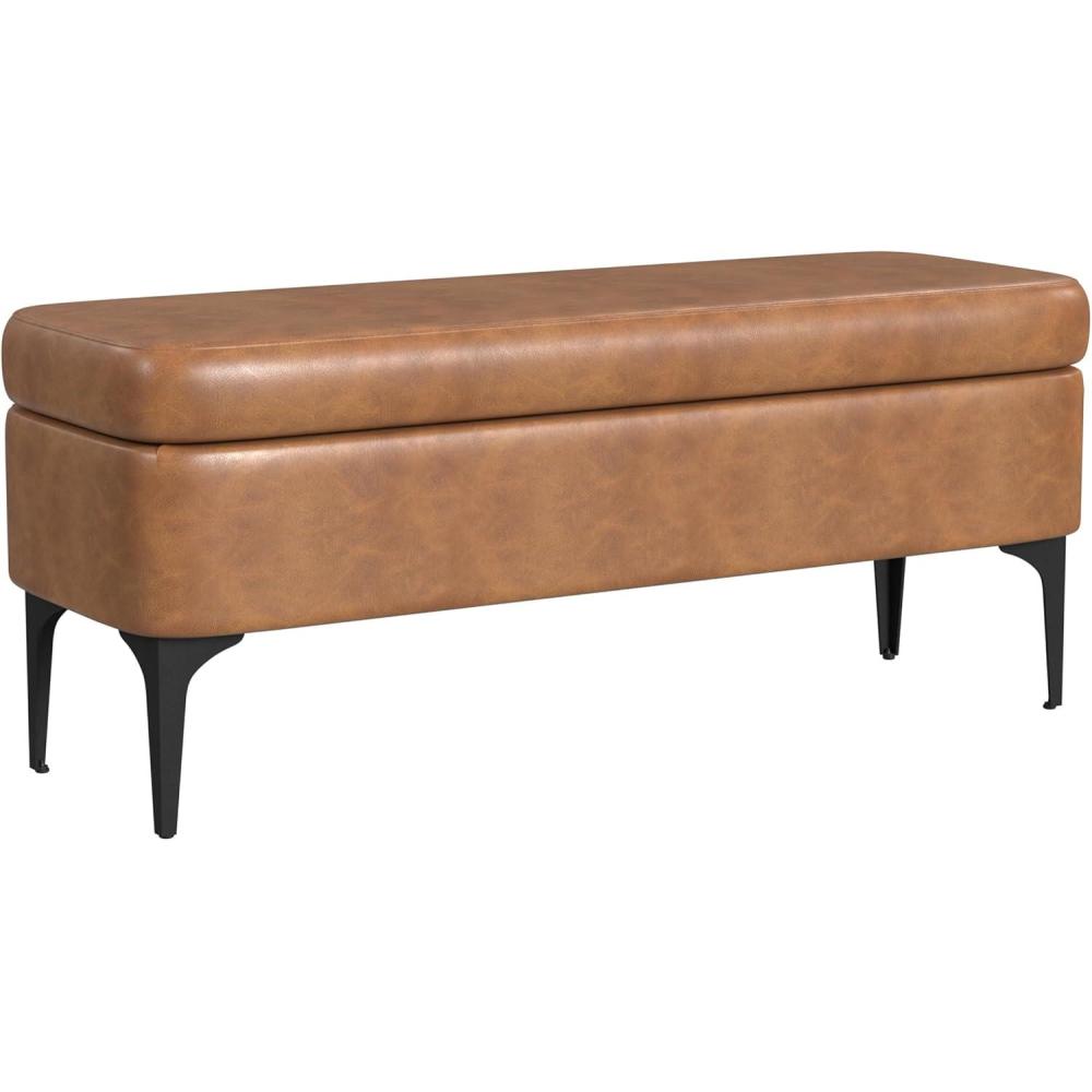 imageHomePop Upholstered Storage Bench with Metal Leg 42 W Carmel Faux LeatherCarmel Faux Leather