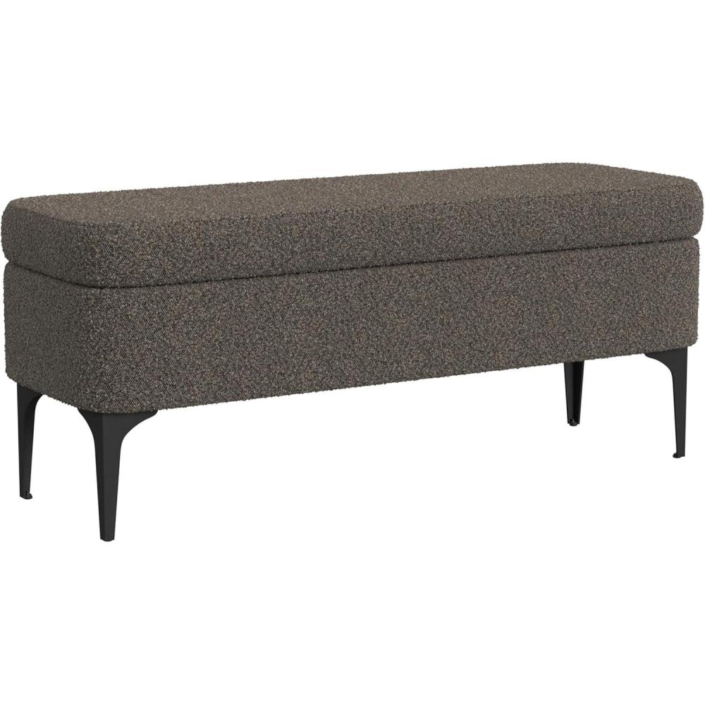 imageHomePop Upholstered Storage Bench with Metal Leg 42 W Carmel Faux LeatherDark Brown Boucle
