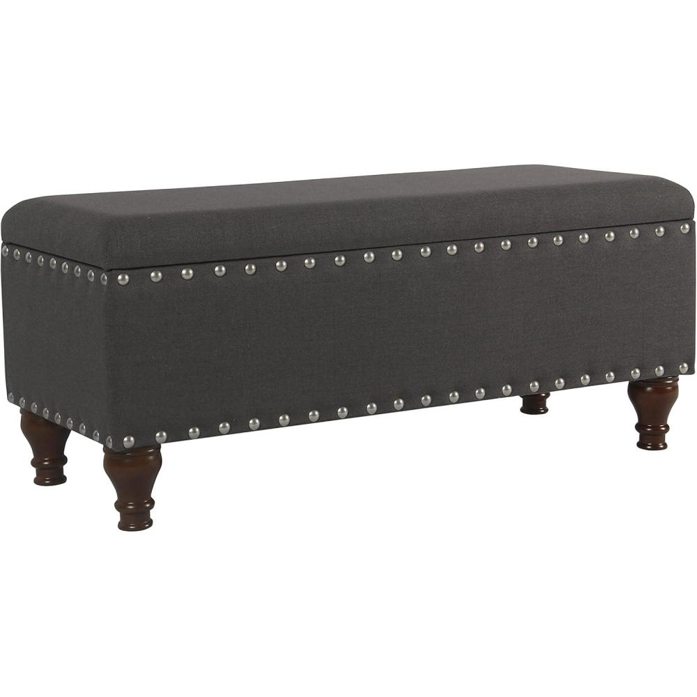 imageHomePop Upholstered Storage Bench with Nailhead Trim TaupeCreamCharcoal