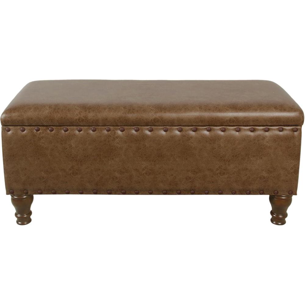 imageHomePop Upholstered Storage Bench with Nailhead Trim  TaupeCreamEspresso