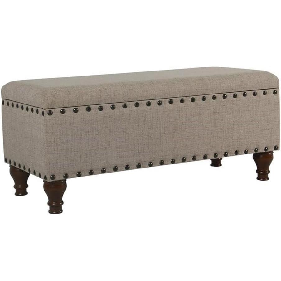 imageHomePop Upholstered Storage Bench with Nailhead Trim TaupeCreamTan