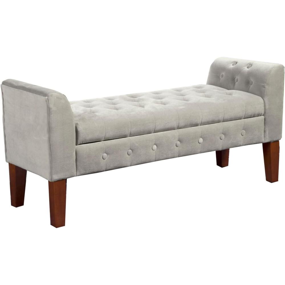 imageHomePop Velvet Tufted Storage Bench Settee with Hinged Lid Grey