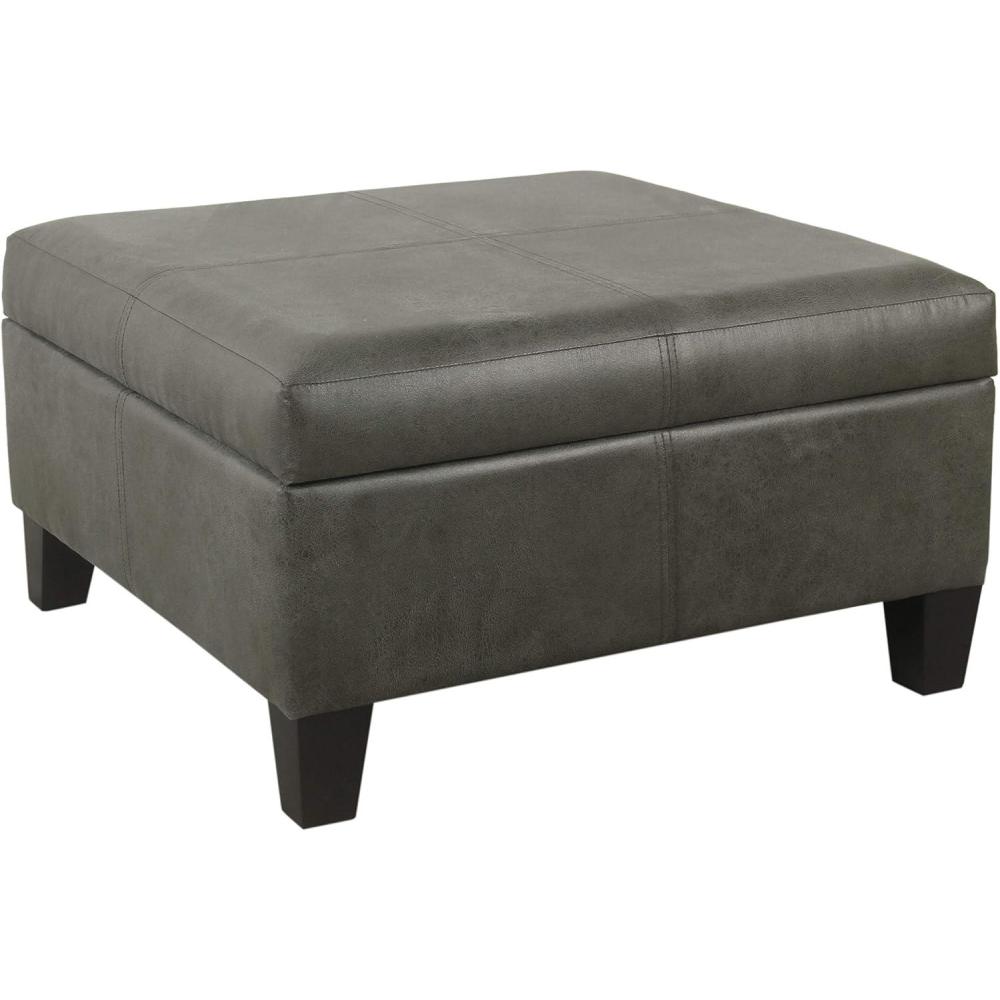 imageHomePop Woven Square Storage Ottoman with Wood Legs Linen TanPewter Gray