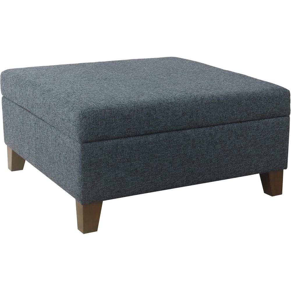 imageHomePop Woven Square Storage Ottoman with Wood Legs Linen TanTextured Navy