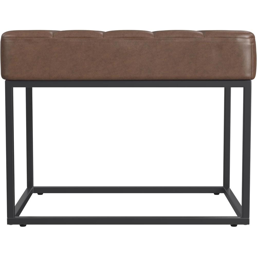 imageHomepop Decorative Small Square Gold Metal Ottoman Ottoman Stool for Living Room amp Bedroom Decorative Home Furniture Brown Faux LeatherBrown Faux Leather