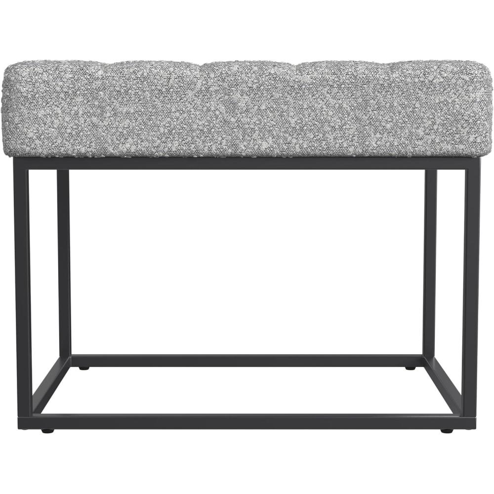 imageHomepop Decorative Small Square Gold Metal Ottoman Ottoman Stool for Living Room amp Bedroom Decorative Home Furniture Brown Faux LeatherCream Boucle With Gray Yarns