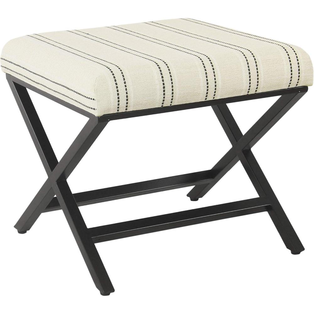 imageHomepop Home Decor Modern Square Ottoman with Metal X Base Ottoman for Living Room amp Bedroom Decorative Home Furniture Black and White StripeBlack and White Stripe