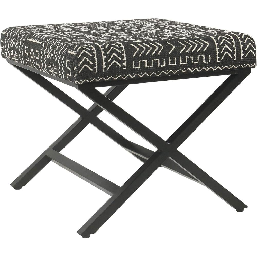 imageHomepop Home Decor Modern Square Ottoman with Metal X Base Ottoman for Living Room amp Bedroom Decorative Home Furniture Black and White StripeOnyx