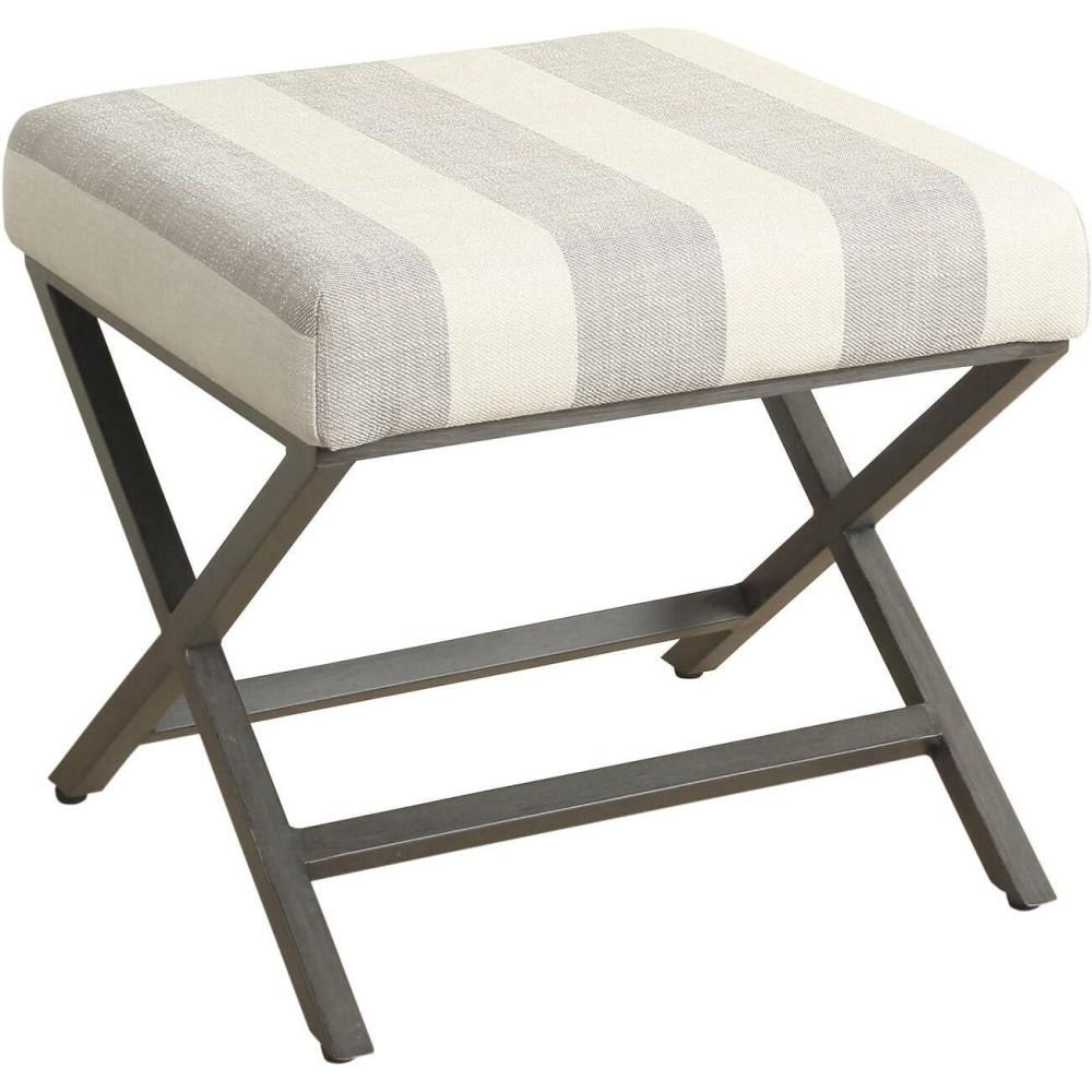 imageHomepop Home Decor Modern Square Ottoman with Metal X Base Ottoman for Living Room amp Bedroom Decorative Home Furniture Black and White StripeTan and Cream