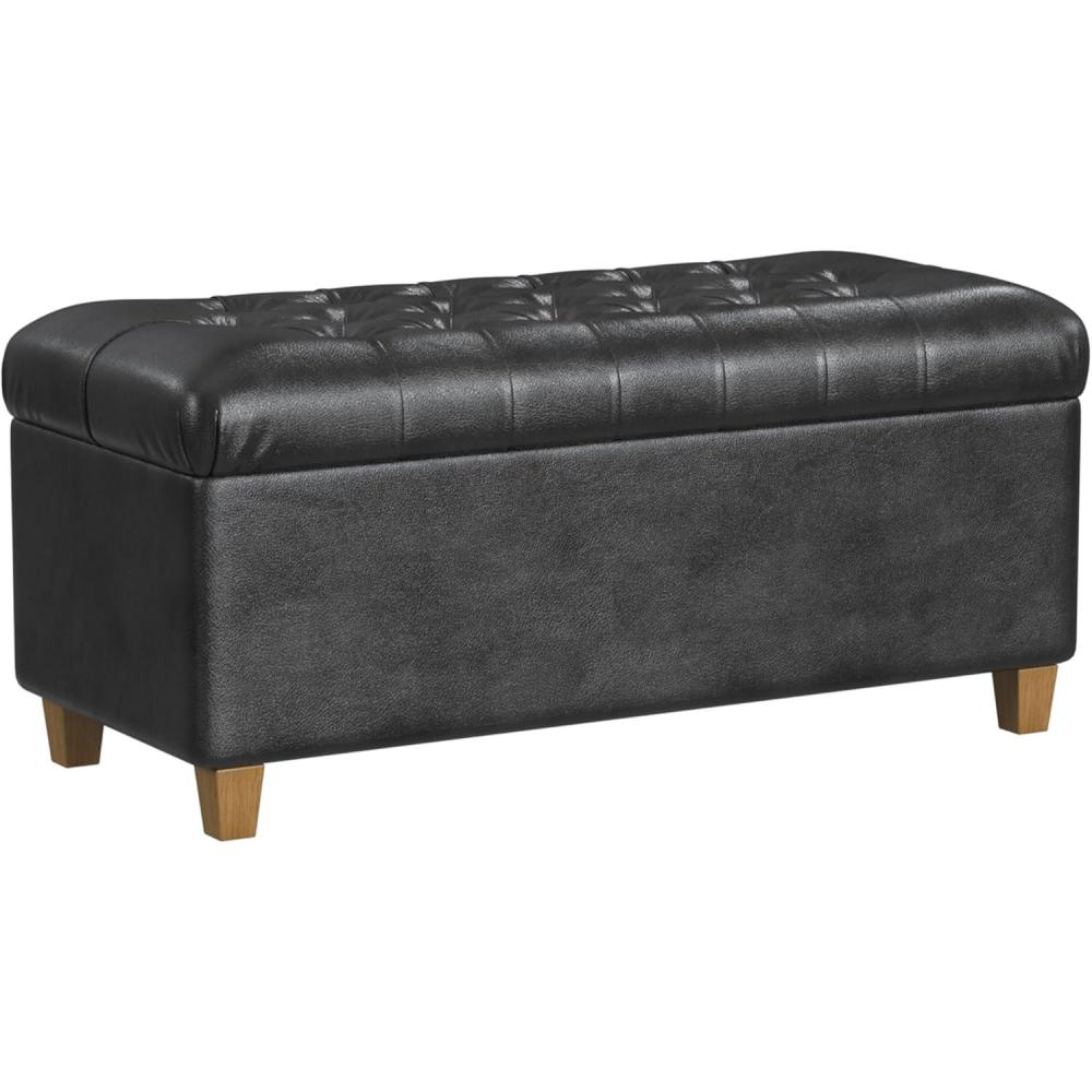 imageHomepop Home Decor  Tufted Ainsley Button Storage Ottoman Bench with Hinged Lid  Ottoman Bench with Storage for Living Room amp Bedroom Brown 18x40x18 inchesBlack Faux Leather