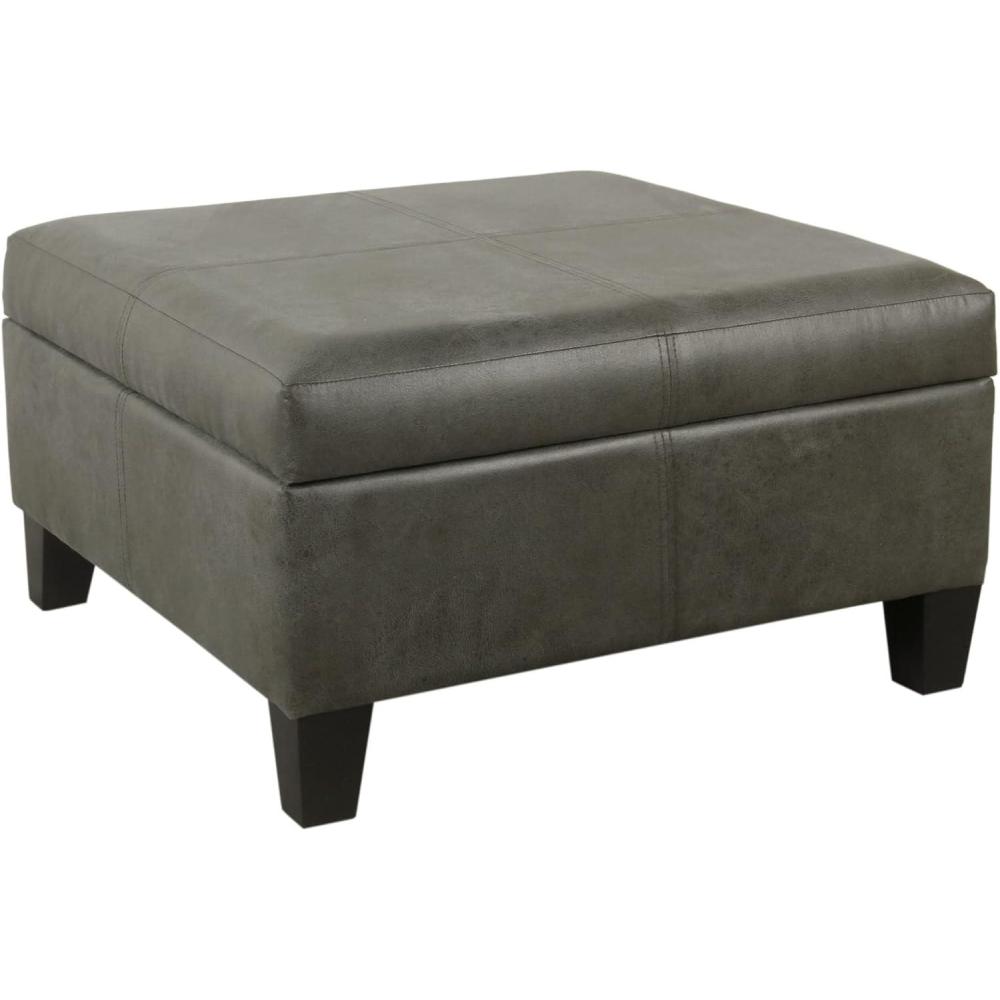 imageHomepop Home Decor K2380E903 Luxury Large Faux Leather Square Storage Ottoman Ottoman with Storage for Living Room amp Bedroom Gray