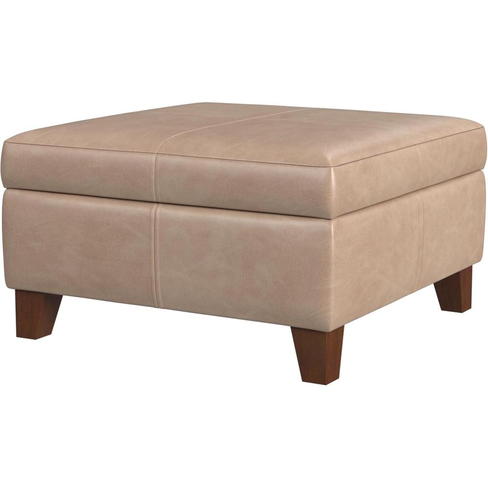 imageHomepop Home Decor K2380E915 Luxury Large Faux Leather Square Storage Ottoman Ottoman with Storage for Living Room amp Bedroom Sand Faux Leather