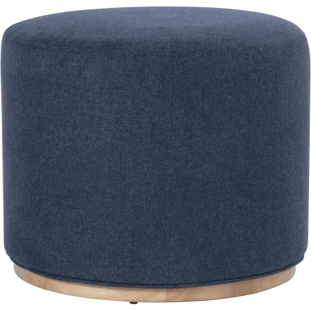 imageSpatial Order Faux Leather Ottoman with Wooden Base 22 Round Upholstered Footrest Sand Faux Leather Modern Accent Stool for Living Room amp BedroomBlue Woven Fabric