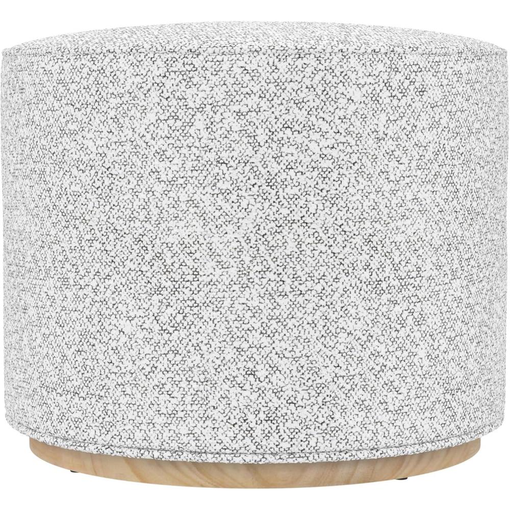 imageSpatial Order Faux Leather Ottoman with Wooden Base 22 Round Upholstered Footrest Sand Faux Leather Modern Accent Stool for Living Room amp BedroomCream Boucl With Gray Yarns