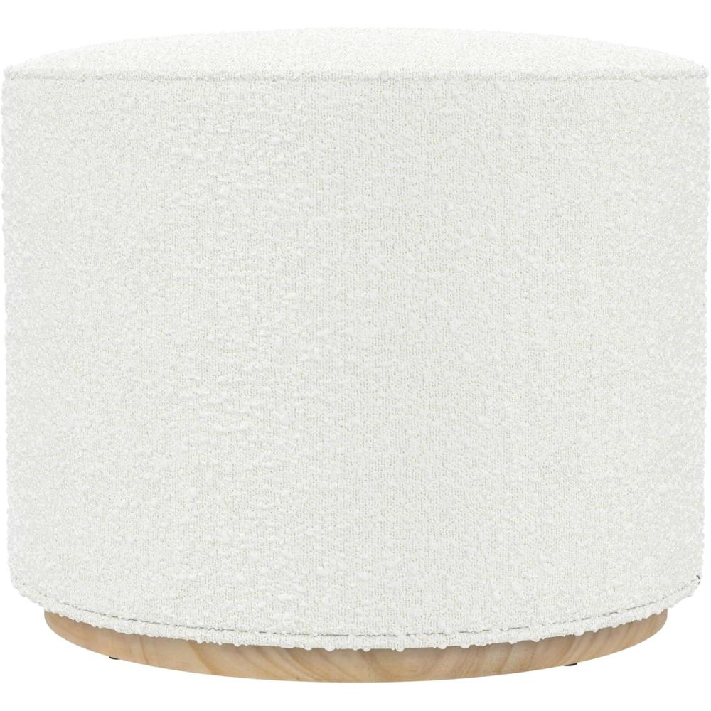imageSpatial Order Faux Leather Ottoman with Wooden Base 22 Round Upholstered Footrest Sand Faux Leather Modern Accent Stool for Living Room amp BedroomCream Boucle