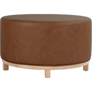HomePop Haven Ottoman with Wood Base – Sand Faux Leather(Chestnut Brown Faux Leather)
