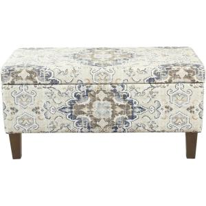 HomePop Large Upholstered Rectangular Storage Ottoman Bench with Hinged Lid, Black Buffalo Plaid(Antiqued Print Ebony and Cream)