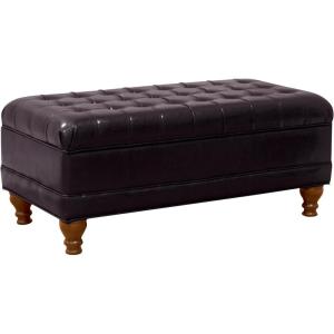 HomePop Large Upholstered Rectangular Storage Ottoman Bench with Hinged Lid, Black Buffalo Plaid(Espresso)