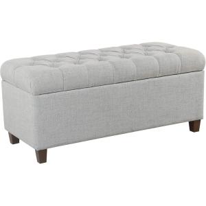 HomePop Large Upholstered Rectangular Storage Ottoman Bench with Hinged Lid, Black Buffalo Plaid(Light Blue)