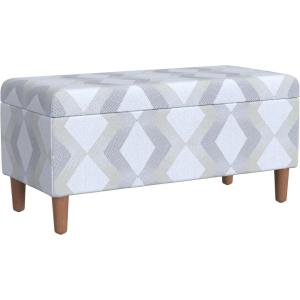 HomePop Large Upholstered Rectangular Storage Ottoman Bench with Hinged Lid, Black Buffalo Plaid(Natural Woven Geo)