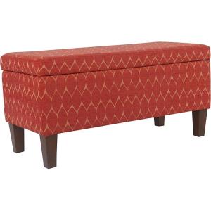HomePop Large Upholstered Rectangular Storage Ottoman Bench with Hinged Lid, Black Buffalo Plaid(Orange and Brown)