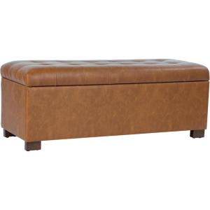 HomePop Large Upholstered Rectangular Storage Ottoman Bench with Hinged Lid, Black Buffalo Plaid(Vintage Saddle Brown)
