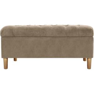HomePop Large Upholstered Rectangular Storage Ottoman Bench with Hinged Lid, Navy(Fawn Velvet)