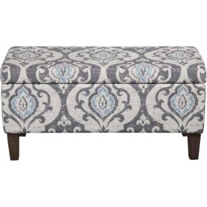 HomePop Large Upholstered Rectangular Storage Ottoman Bench with Hinged Lid, Navy(Slate Damask)