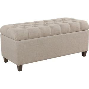 HomePop Large Upholstered Rectangular Storage Ottoman Bench with Hinged Lid, Navy(Tan)