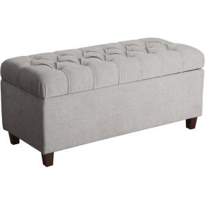 HomePop Large Upholstered Rectangular Storage Ottoman Bench with Hinged Lid, Navy(Textured Gray)