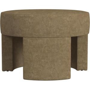 HomePop Luna Modern Round Ottoman|Homepop Home Décor|Ottoman for Living Room & Bedroom – Pink Boucle(Mocha Velvet)