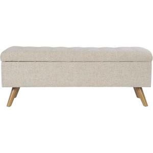 HomePop Modern Storage Bench, Blue Large(Textured Cream Fabric)
