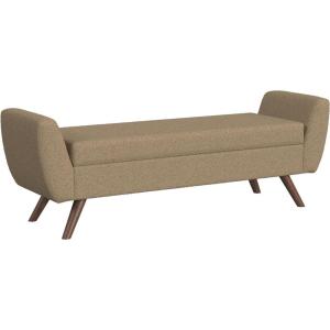 HomePop Modern Storage Bench with Wood Legs |Homepop Home Décor|Bench with Storage for Living Room & Bedroom – Faux Leather Brown(Brown)