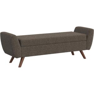 HomePop Modern Storage Bench with Wood Legs |Homepop Home Décor|Bench with Storage for Living Room & Bedroom – Faux Leather Brown(Dark Brown Boucle)