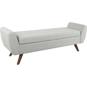 HomePop Modern Storage Bench with Wood Legs |Homepop Home Décor|Bench with Storage for Living Room & Bedroom – Olive Green Woven(Light Gray Woven)