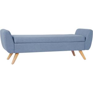 HomePop Modern Storage Bench with Wood Legs |Homepop Home Décor|Bench with Storage for Living Room & Bedroom – Sherpa Cream(French Blue Woven)