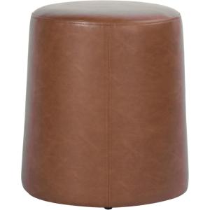 HomePop Organic Shape Ottoman (No Lid, Seat Only) | HomePop Home Décor | Round Pouf Foot Rest – Blue Velvet(Chestnut Faux Leather)
