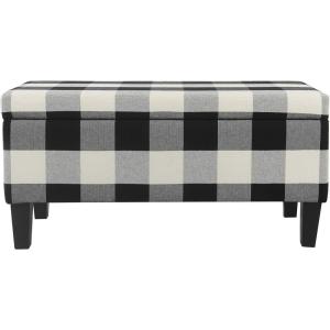 HomePop Ottomon Upholstered Rectangular Storage Ottoman Bench with Hinged Lid, Brown and Cream Large(Black Plaid)