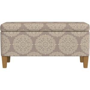 HomePop Ottomon Upholstered Rectangular Storage Ottoman Bench with Hinged Lid, Brown and Cream Large(Brown Medallion)