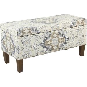 HomePop Ottomon Upholstered Rectangular Storage Ottoman Bench with Hinged Lid, Brown and Cream Large(Brown and Cream)
