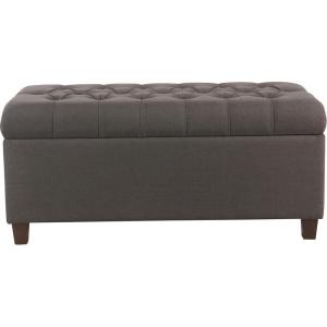 HomePop Ottomon Upholstered Rectangular Storage Ottoman Bench with Hinged Lid, Brown and Cream Large(Charcoal Gray)