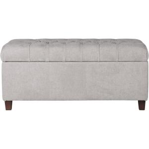 HomePop Ottomon Upholstered Rectangular Storage Ottoman Bench with Hinged Lid, Brown and Cream Large(Grey)