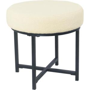 HomePop Square Metal Ottoman – Cream Faux Sheepskin(Cream Faux Sheepskin)