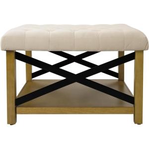 HomePop Tufted Ottoman with Wooden Storage – Cream(Cream)