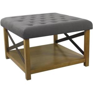 HomePop Tufted Ottoman with Wooden Storage – Cream(Dark Grey)