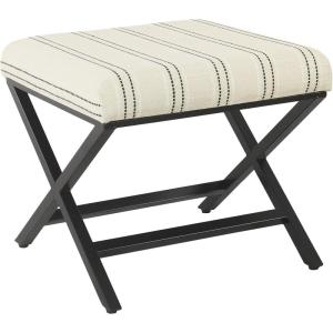 Homepop Home Decor | Modern Square Ottoman with Metal X Base | Ottoman for Living Room & Bedroom | Decorative Home Furniture (Black and White Stripe)(Black and White Stripe)
