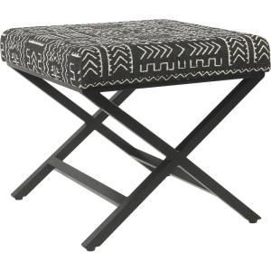 Homepop Home Decor | Modern Square Ottoman with Metal X Base | Ottoman for Living Room & Bedroom | Decorative Home Furniture (Black and White Stripe)(Onyx)