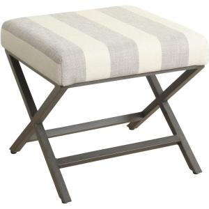 Homepop Home Decor | Modern Square Ottoman with Metal X Base | Ottoman for Living Room & Bedroom | Decorative Home Furniture (Black and White Stripe)(Tan and Cream)